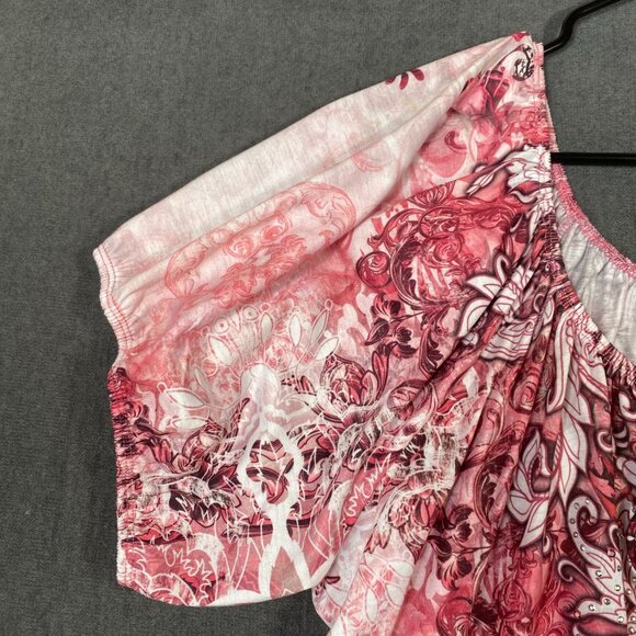 G Collection Pink & White Floral Short Sleeve Blouse Loose Fit Womens Size XXL - Picture 6 of 10